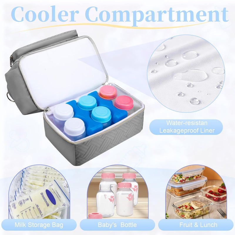 GDNasist Wearable Breast Pump Bag with Cooler Compartment Compatible with Willow/Elvie/Medela/Momcozy M5/S12 Pro, Breast Milk Cooler Travel Bag with Ice Pack & Mat, Pumping Bags for Work, Grey - Image 3